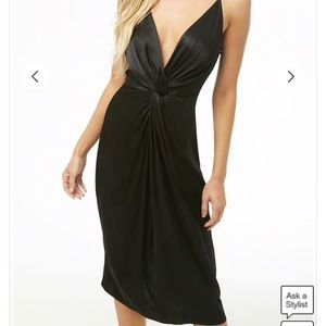 Black silk midi dress